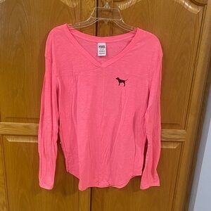 Pink Victoria’s Secret V-Neck Long Sleeve T-Shirt. Size Medium.